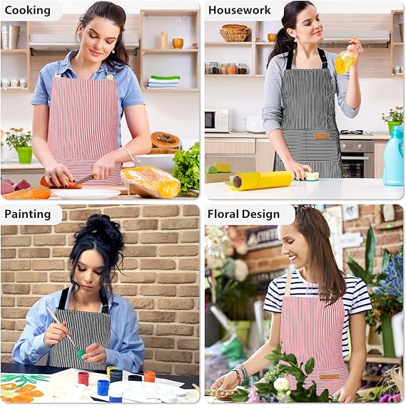 2 Pack Kitchen Cooking Aprons, Adjustable Bib Soft Chef Apron with 2 Pockets for Men Women(Black/Pink)