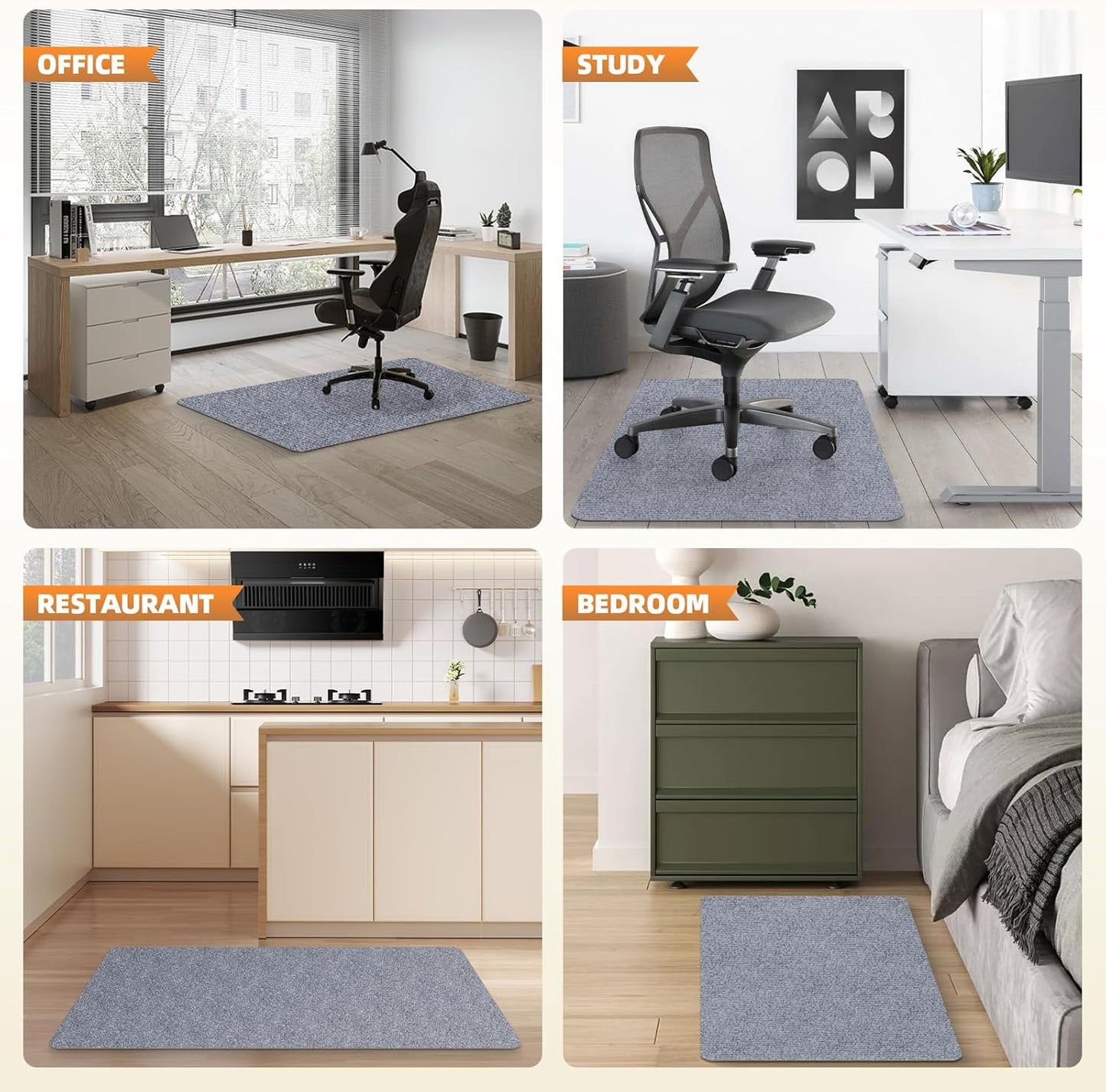 Office Chair Mat for Hardwood and Tile Floor, Computer Desk Chair Mats, Anti-Slip Mat for Rolling Chair, Large Floor Protector for Home Office, Light Grey