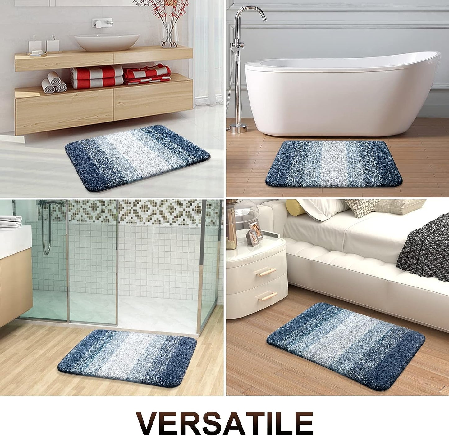 Luxury Bathroom Rug Mat, Extra Soft and Absorbent Microfiber Bath Rugs, Non-Slip Plush Shaggy Bath Carpet,Navy