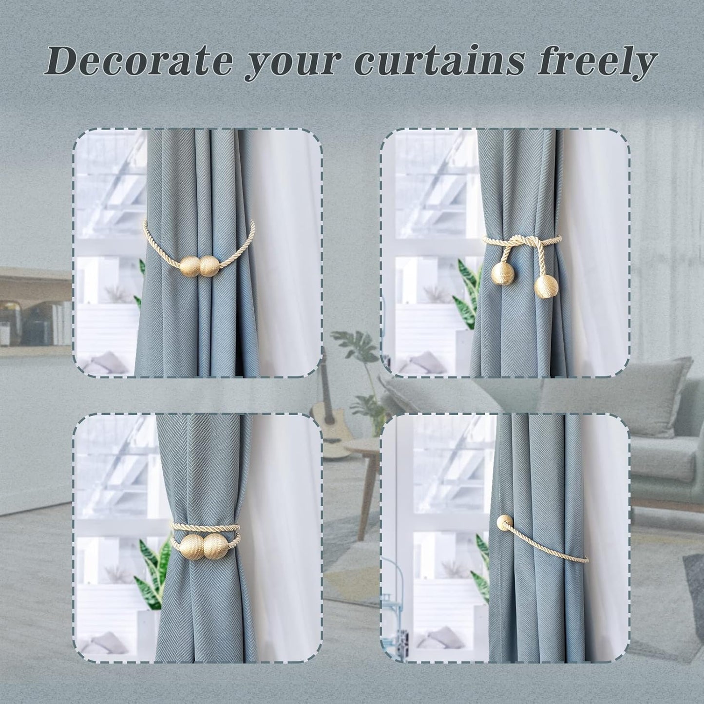 Curtain Tiebacks Buckles Holdbacks Holders Hooks Clip for Home Outdoor Bedroom Office Decorative Curtain(Gold)