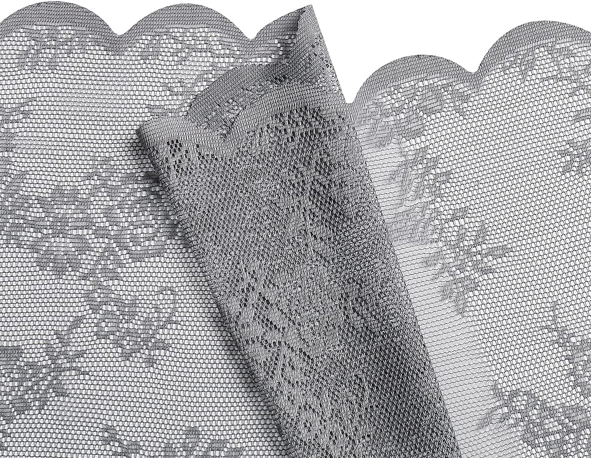 Grey Lace Sheer Curtains for Bedroom Farmhouse French Floral Rose Lace Curtain Panels Durable Flower Embeoidered Window Treatment Drapes for Living Room Christmas Holiday, Set of 2