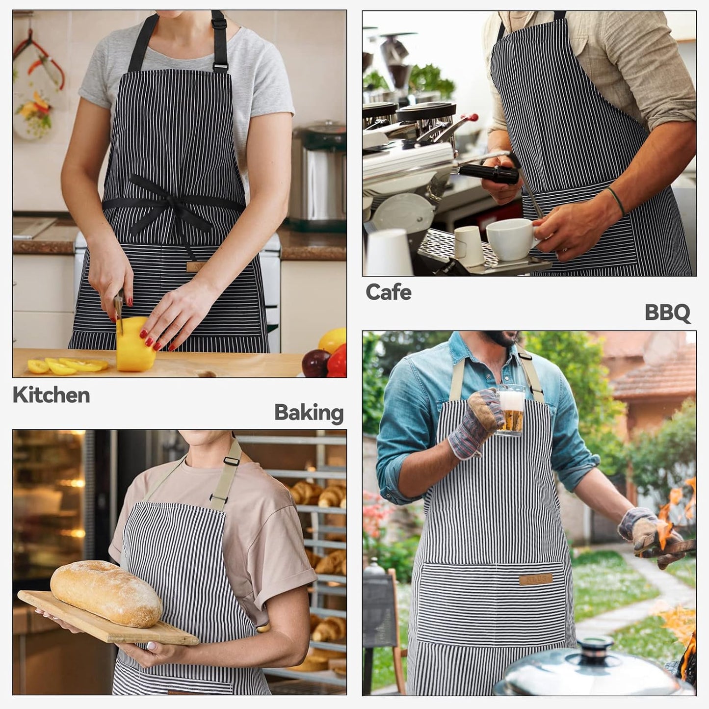 2 Pack Kitchen Cooking Aprons, Adjustable Bib Soft Chef Apron with 2 Pockets for Men Women(Blue/Blue)