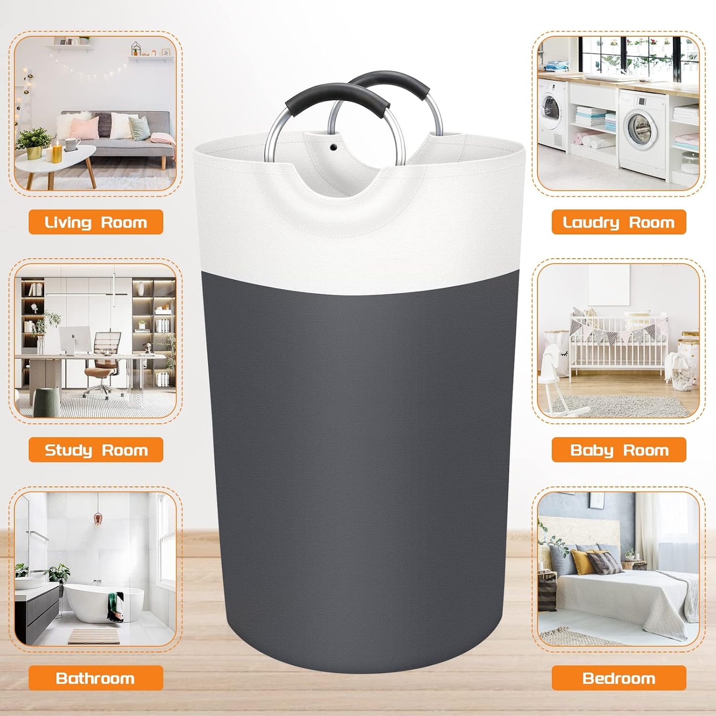 Large Laundry Basket Collapsible Tall With Handles Waterproof Travel Bathroom Essentials Storage For Dorm, Family (Grey),90L