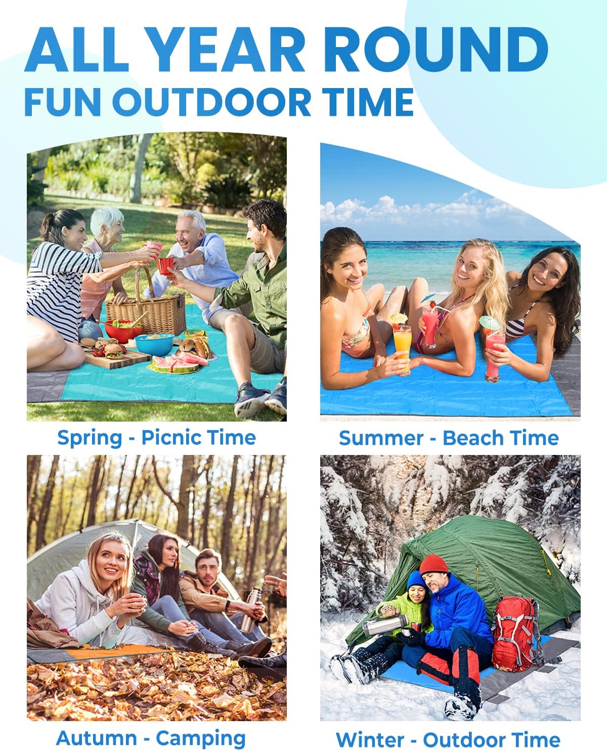 Extra Large Beach Blanket Waterproof Sandproof with 4 Stakes, Easy to Clean, Lightweight ,Fast