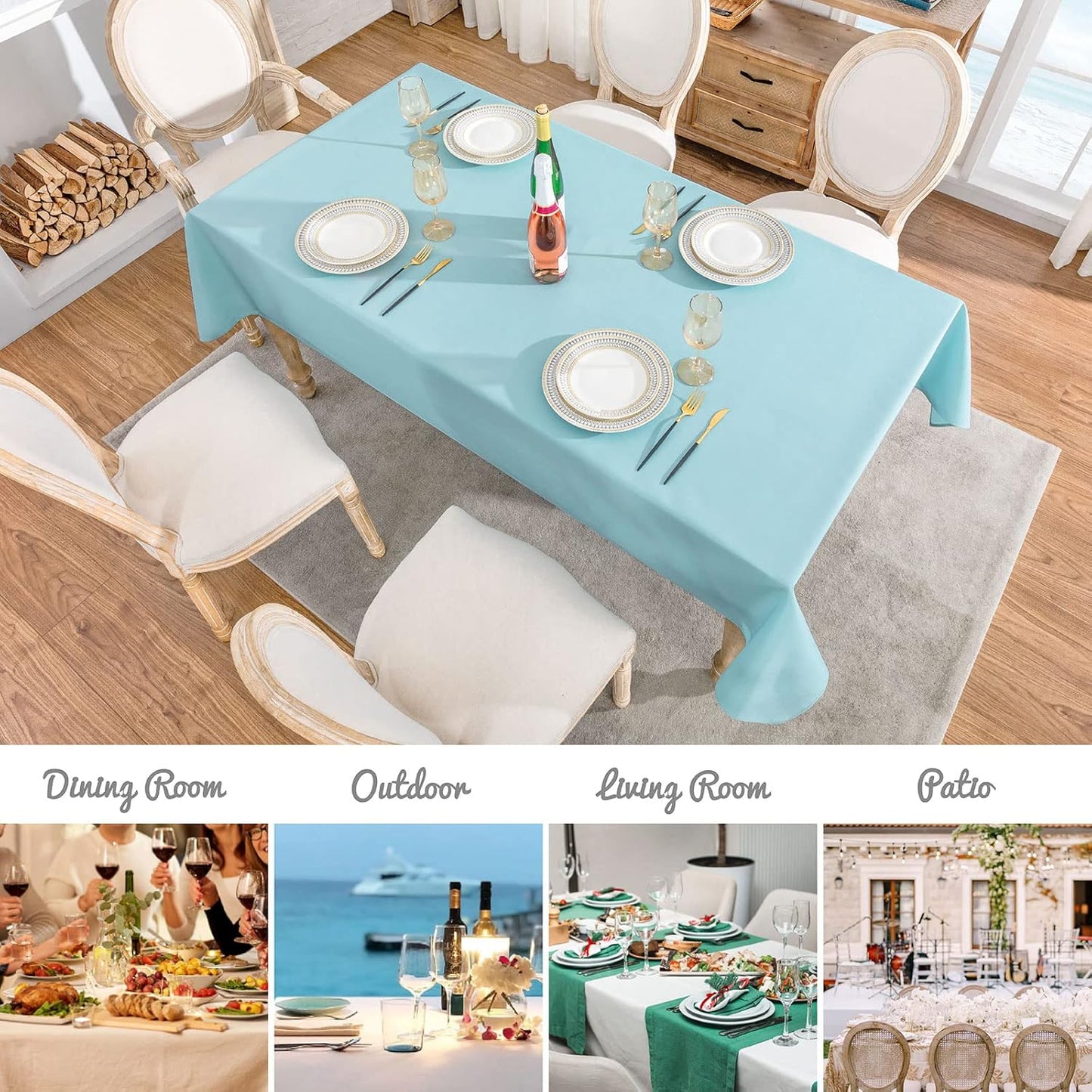 Tablecloths, Waterproof Table Cloth, Linens Wrinkle Free Anti-Fading, Rustic Table Cover Decoration for Kitchen Dinning Christmas,Lake Blue