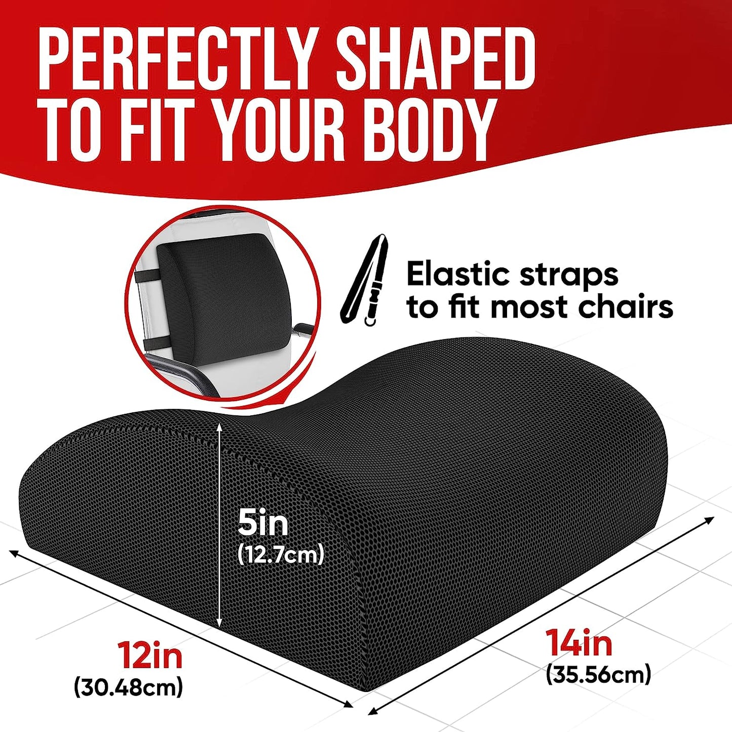 Seat Cushion for Office Chair, Lumbar Support Pillow for Chair, Car Seat Cushion,Washable Coat,Back Support Memory Foam Pillow ,Black Mesh