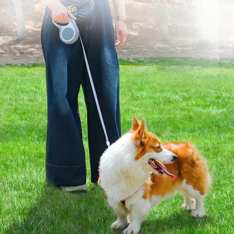 360° Tangle-Free Retractable Dog Leash With Dog Chest Hanging | 16 ft Strong Nylon Tape | One-Handed Brake, Pause, Lock,Grey