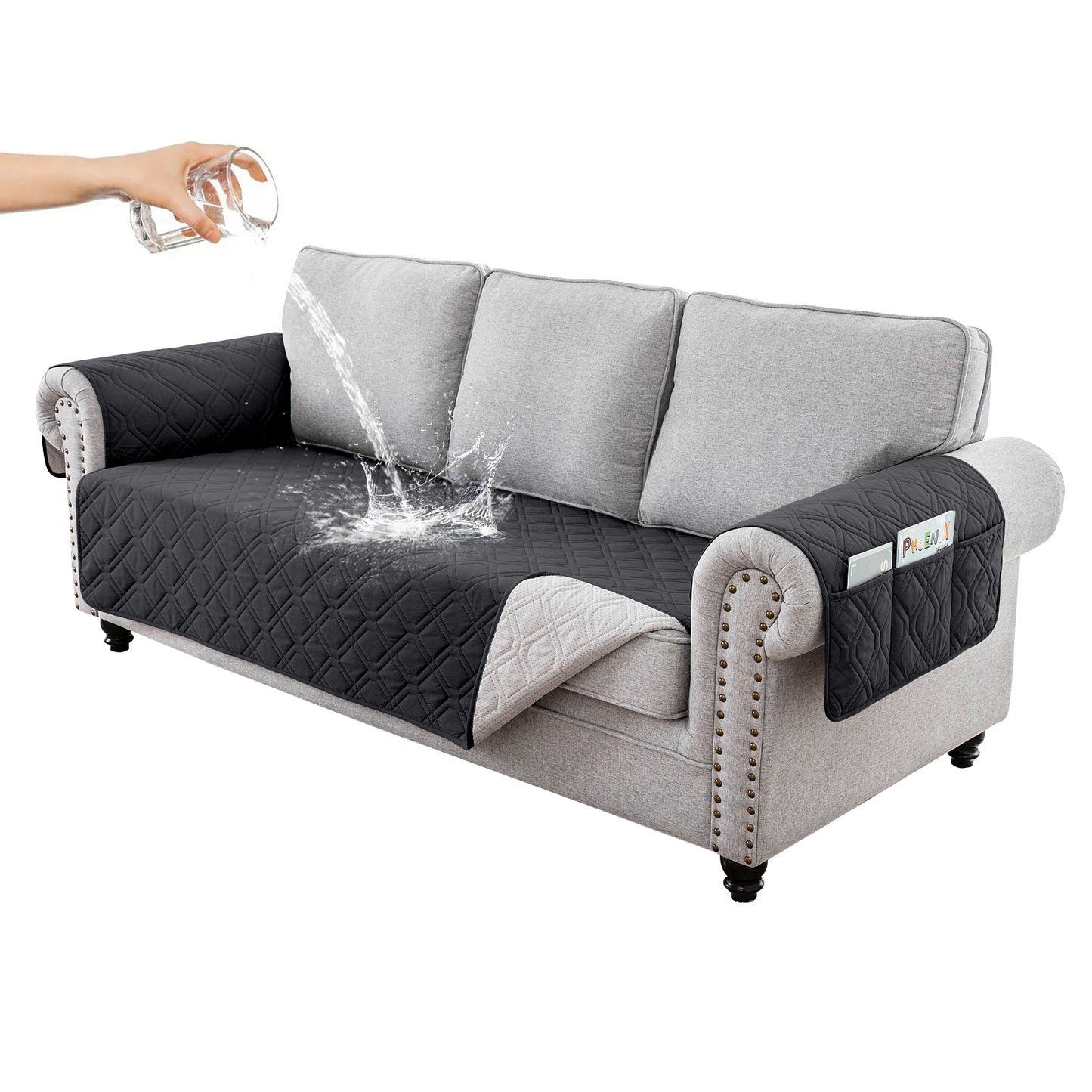 Recliner Sofa Cover Backless for 1/2/3 Seater with Pocket, Slipcovers Reversible Washable Elastic Adjustable Strap for home,Black
