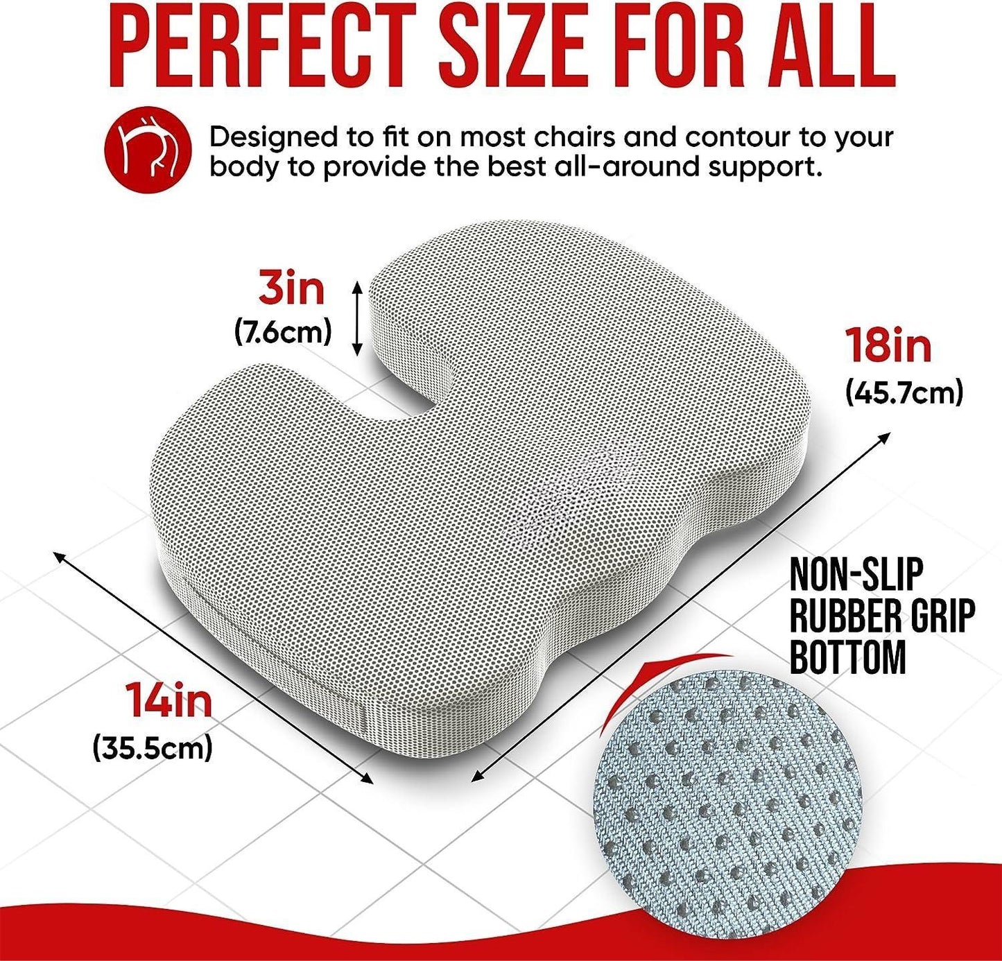 Seat Cushion for Office Chair, Lumbar Support Pillow for Chair, Car Seat Cushion,Washable Coat,Back Support Memory Foam Pillow ,Grey Mesh