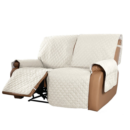 Recliner Sofa Cover with Pocket, Slipcovers Reversible Washable Elastic Adjustable Strap for home(2 Seater,Ivory White)