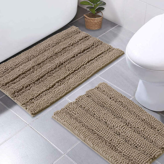 Taupe bath mats shower rugs slip-resistant set of 2, 50x80cm&43x61cm
