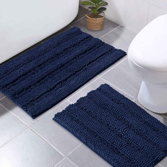 Navy bath mats shower rugs slip-resistant, 2 Pieces, 50x80cm&43x61cm