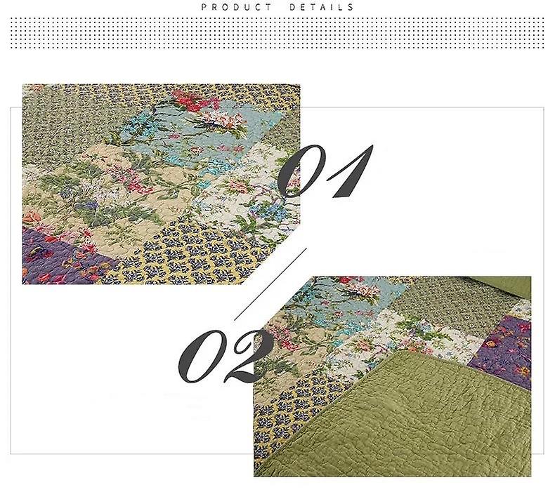 Cotton patchwork bedspreads sets with real stitched embroidery floral pattern (1 quilt plus 2 pillowcase)