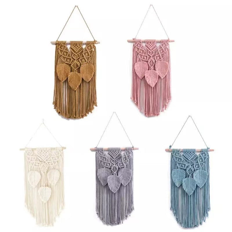 Wall Hanging Decor, Geometric Woven Tapestry Rack,kidsroom decor,Chic Cotton Handmade Bohemian Art(Pink)