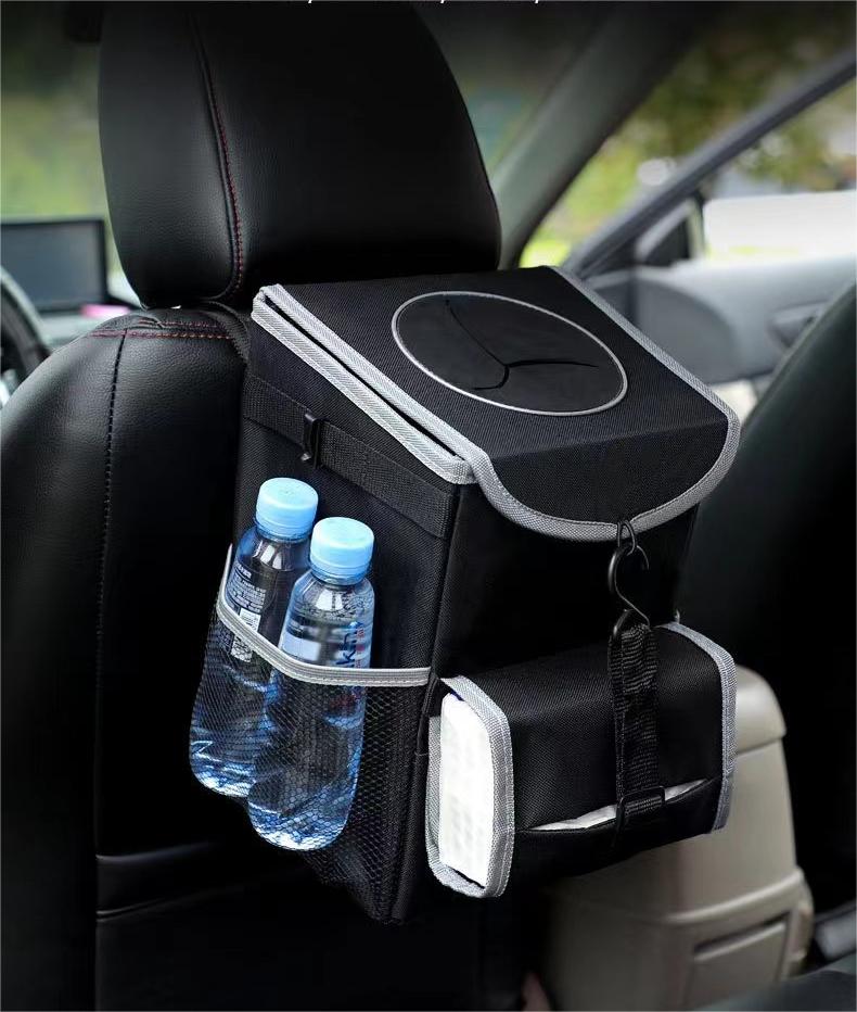 Waterproof Car Trash Can Garbage Bin,Multipurpose,Super Large Size with Lid and Storage Pockets,Foldable and adjustable,Leak Proof -Black