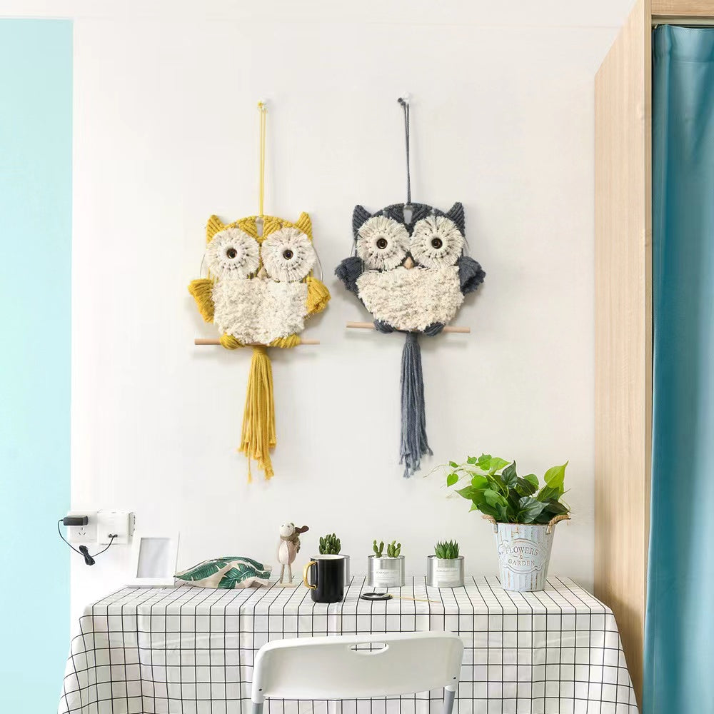 Wall Hanging Decor, Geometric Woven Tapestry Rack,Chic Cotton Handmade Bohemian Art(BLACK OWL)