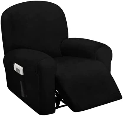 1 Seat Recliner Cover, Velvet Stretch Reclining Chair Covers for 1 Cushion Reclining Sofa, Single Seat Recliner Couch Cover, Thick, Very Soft, Machine Washable, Black