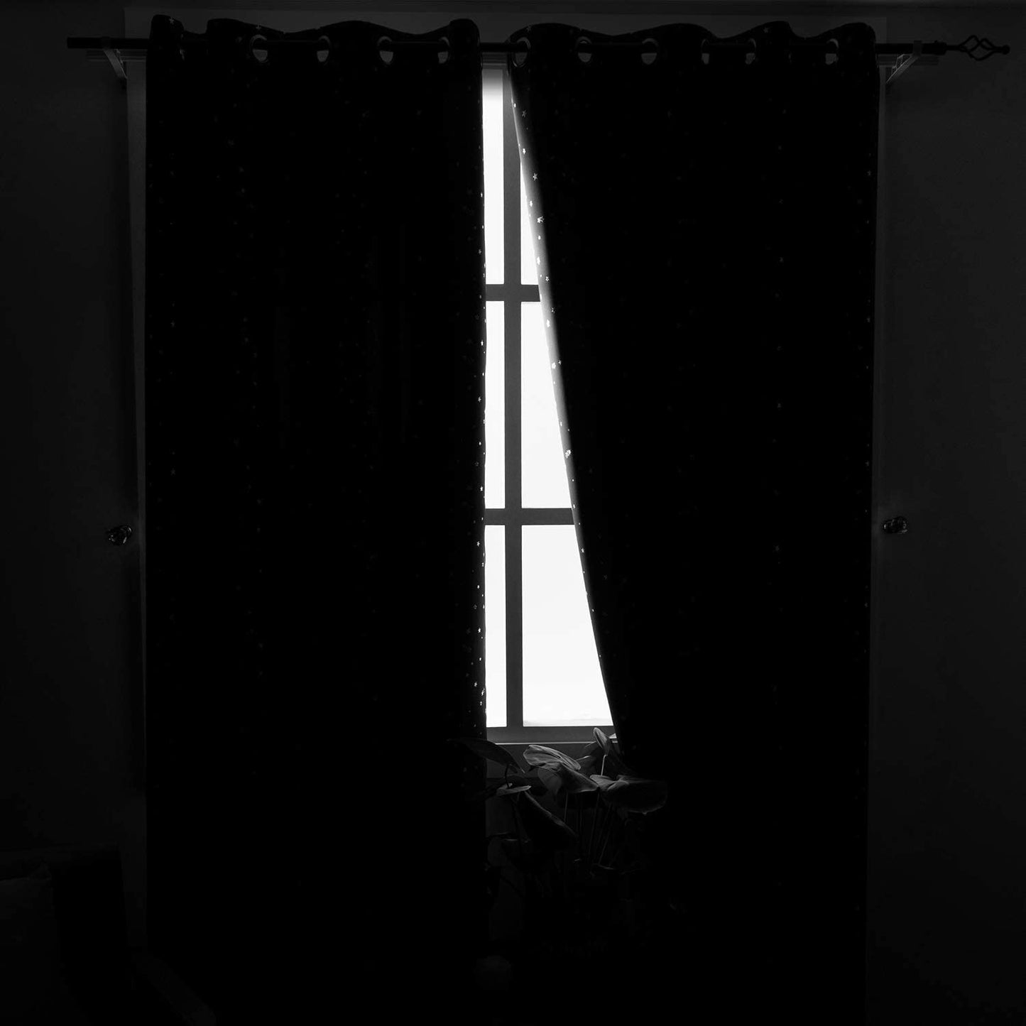 Navy Star Blackout Curtains for Kid's Bedroom - Eyelet Thermal Insulated Room Darkening Printed Curtains for Living Room, Set of 2