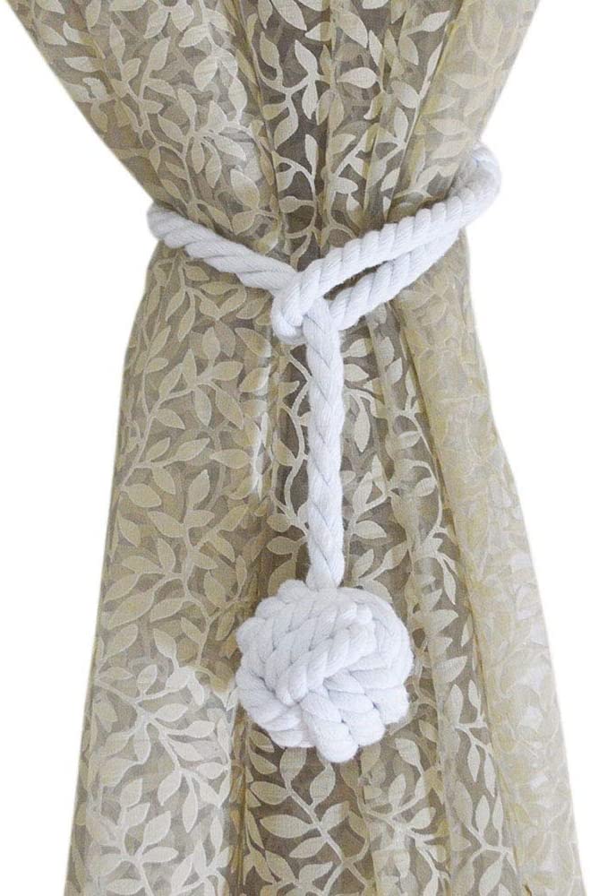 Curtain Tiebacks - 2/4 PCS Handmade Rural Decorative Curtain Holdbacks (White)