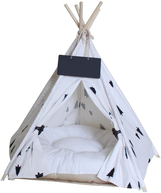 Pet Teepee Dog & Cat Bed - Portable Dog Tents & Pet Houses with Thick Cushion & Blackboard