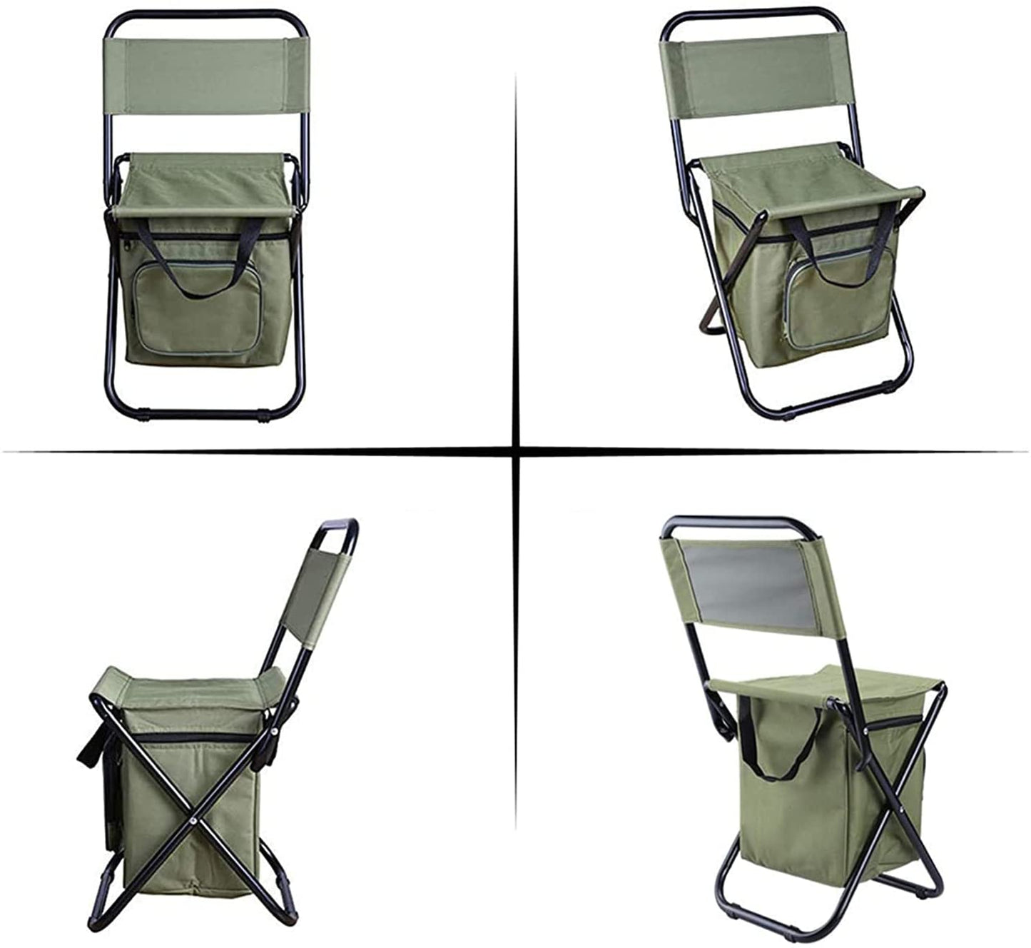 Portable Foldable Camping Chair with Cooler Bag, Lightweight Backrest Stool Compact Folding Chair Seat, Outdoor Backrest Stool with Folding Backpack for Camping Hunting Fishing Hiking