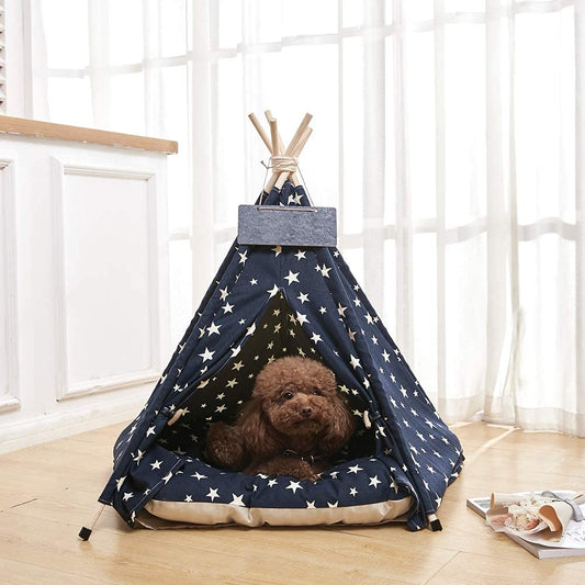 Pet Teepee Dog & Cat Bed - Portable Dog Tents & Pet Houses with Thick Cushion & Blackboard