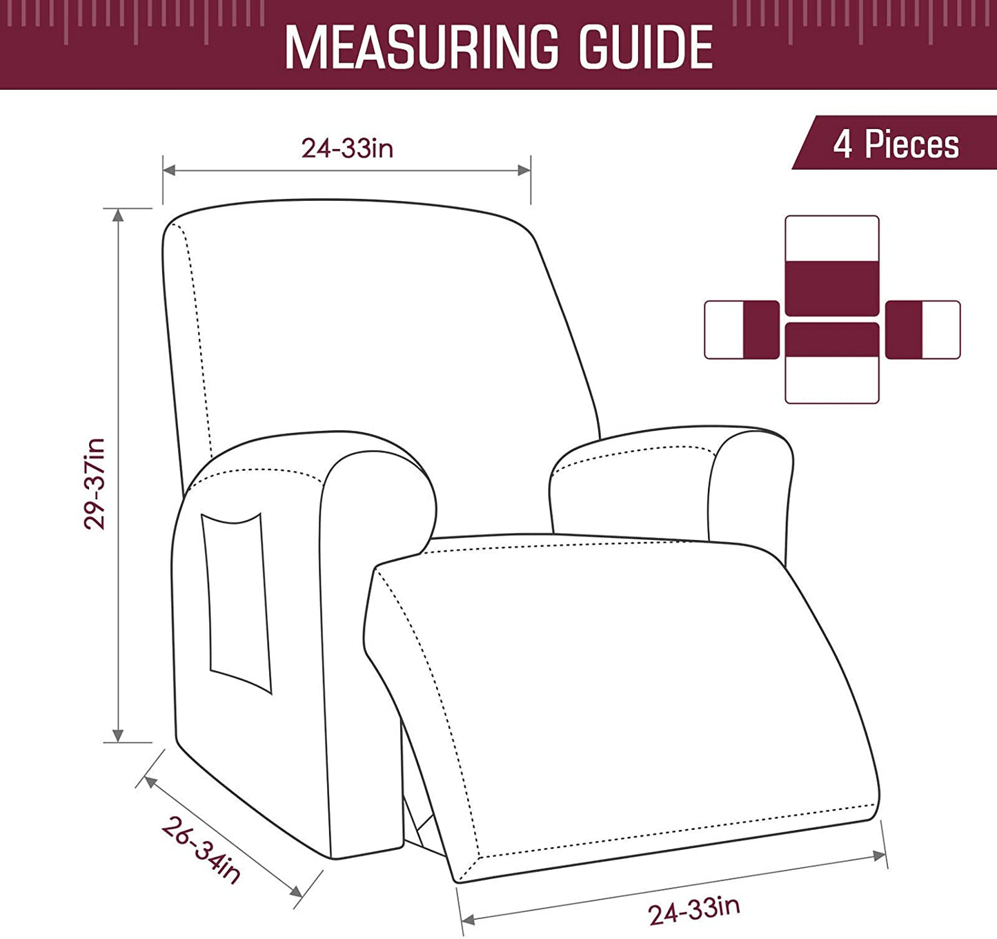Recliner Sofa Covers Stretch for 1/2/3 Seats Jacquard Pattern Furniture Protector, Burgundy