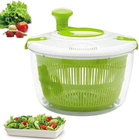 Salad spinner large capacity plastic quick vegetable dryer with drain filter for the water and a salad bowl apple green 5 liters