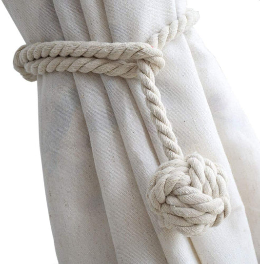 Curtain Tiebacks - 2/4 PCS Handmade Rural Decorative Curtain Holdbacks (Beige)