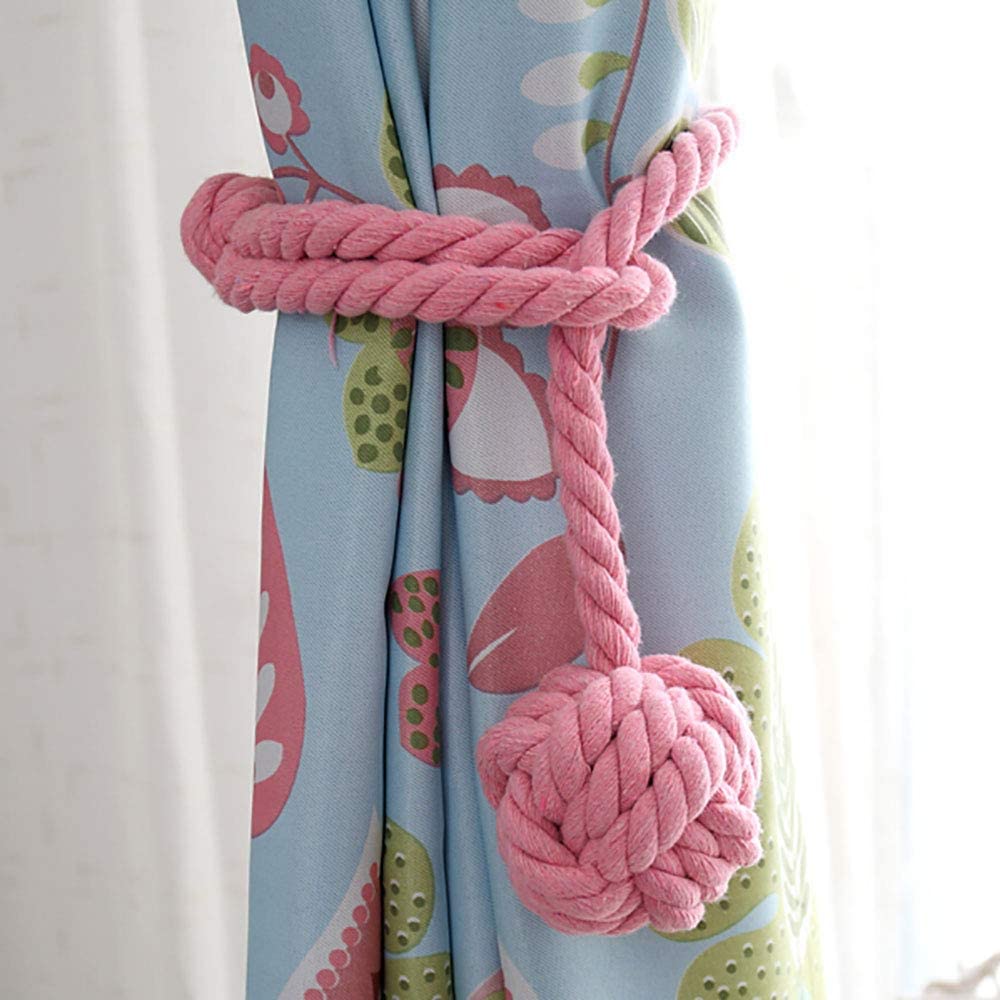 Curtain Tiebacks - 2/4 PCS Handmade Rural Decorative Curtain Holdbacks (Pink)