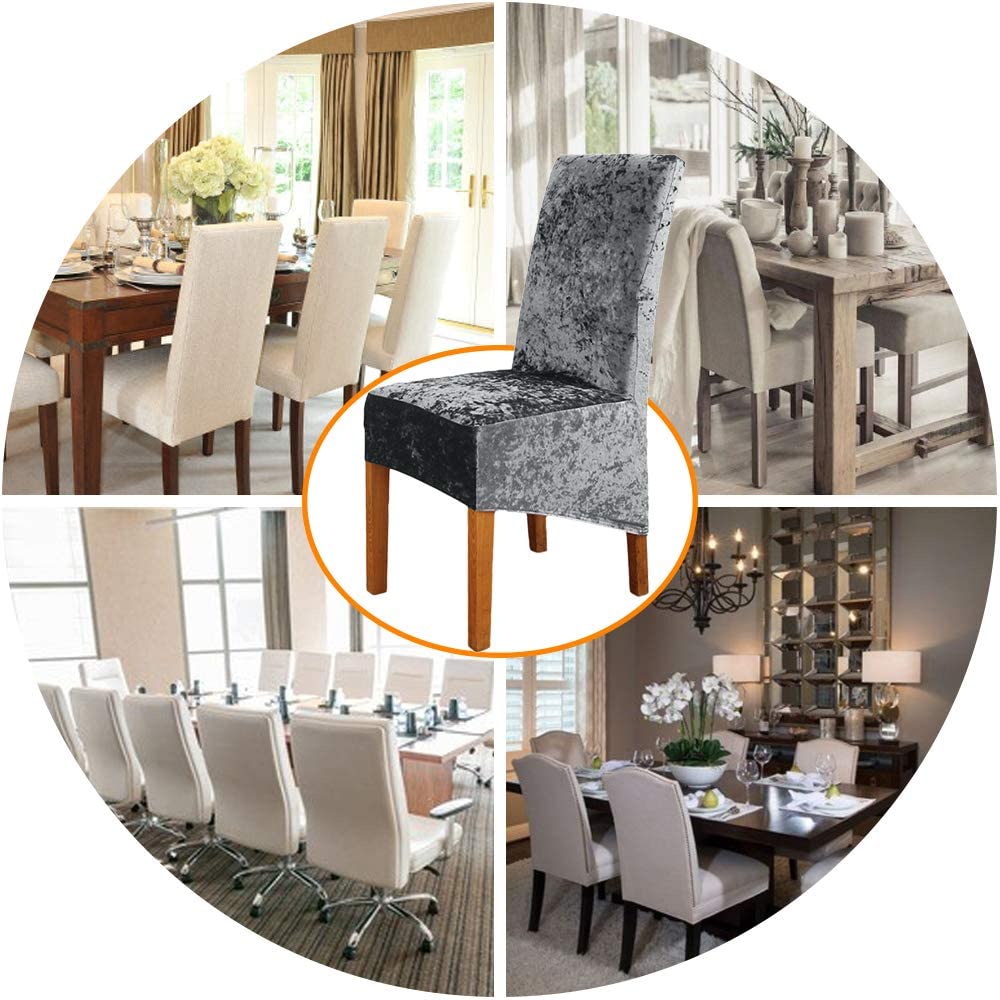 Stretch Chair Slipcover Crushed Velvet Covers 2/4/6/8 PCS, Grey