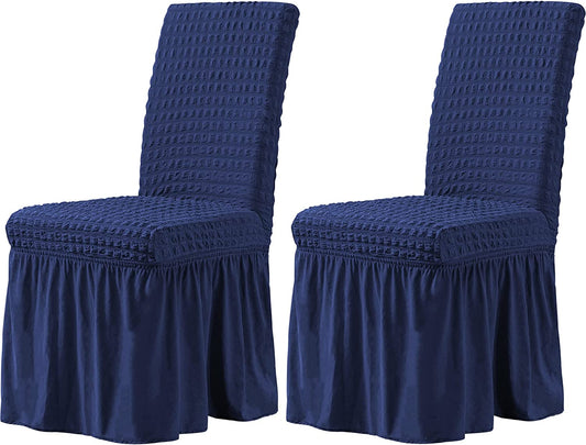 Stretchy Dining Room Chair Covers with Long Skirt, Suitable for families, parties, dirt resistant ,Set of 2/4/6/8 PCS,Navy