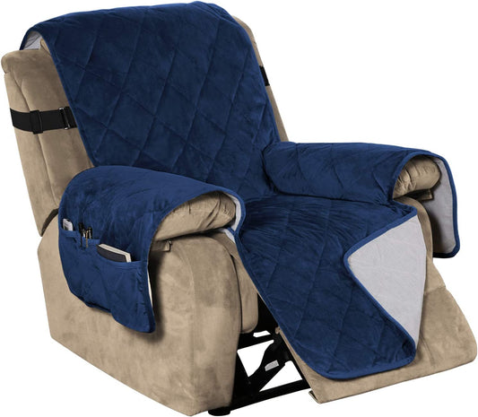 Recliner Covers Velvet Slip Resistant Recliner Sofa Slipcover Seat Couch Furniture Protector with Elastic Straps Recliner Cover - Navy