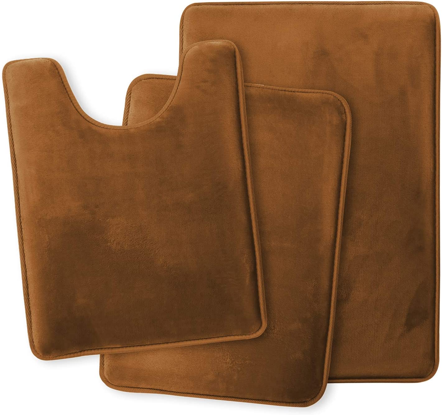 Bathroom Rugs Memory Foam Bath Mat Set for Bathroom, Non Slip Absorbent Velvet - Fast Drying –Bathroom Rug and Contour Rug Set 3 Piece -Brown