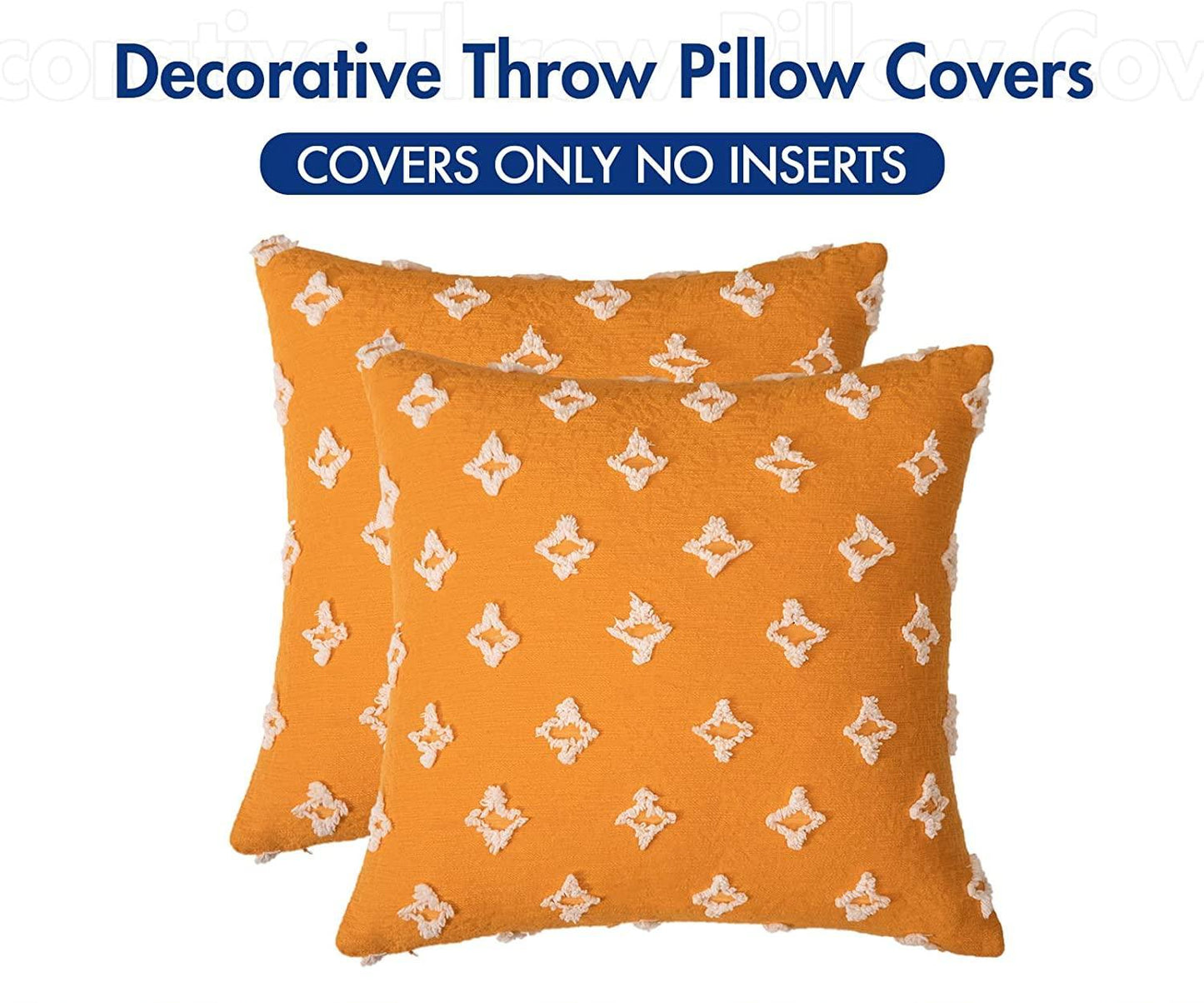 Velvet Throw Pillow Diamond Jacquard Soft Couch Pillows Set of 2 (Inserts + Pillow Covers, Orange)