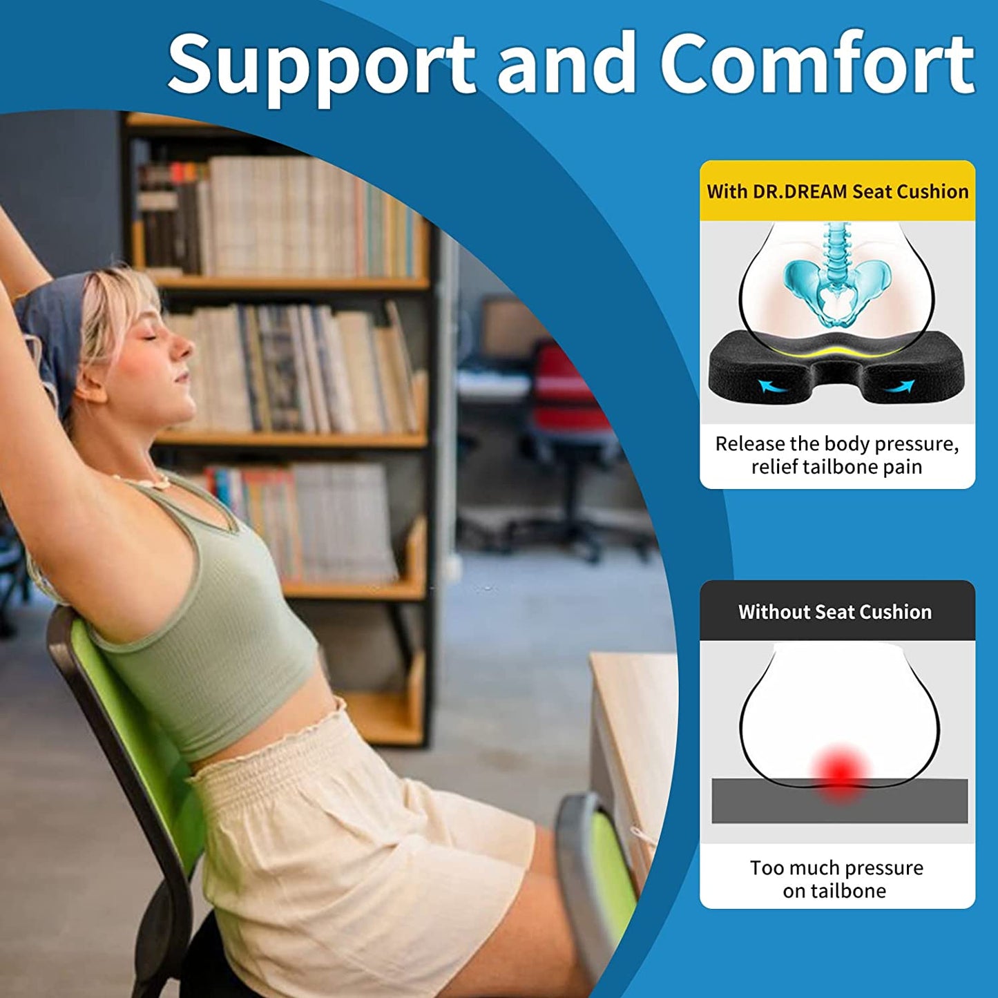 Memory Foam Gel Seat Cushion for Office Chair, Comfort Car Chair Cushion, Desk Seat Cushion for Tailbone Sciatica Pain Relief, Ergonomic Seat Pad,Suede,Black