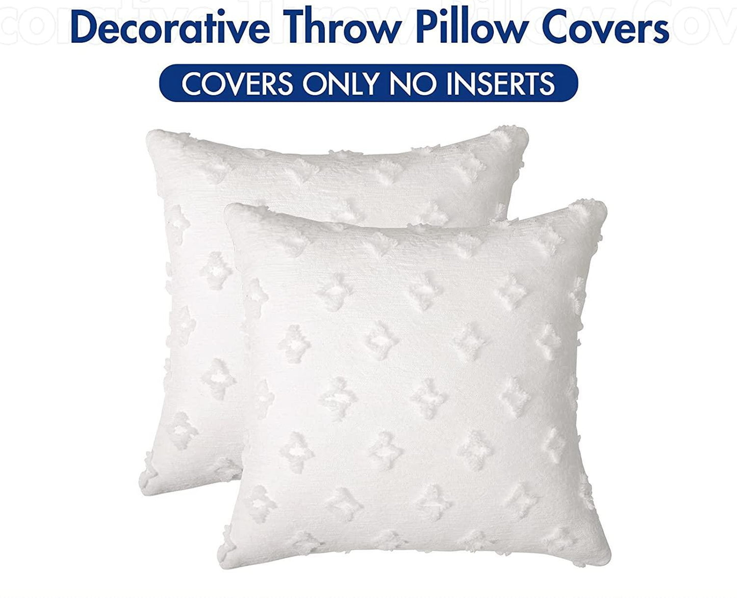 Velvet Throw Pillow Diamond Jacquard Soft Couch Pillows Set of 2 (Inserts + Pillow Covers, White)