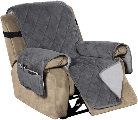Recliner Covers Velvet Slip Resistant Recliner Sofa Slipcover Seat Couch Furniture Protector with Elastic Straps Recliner Cover - Grey