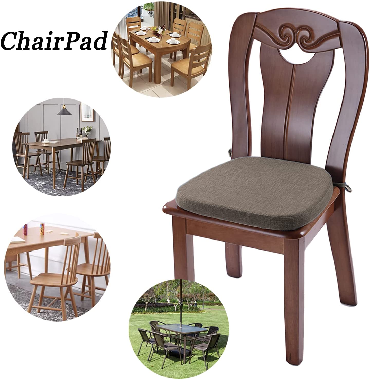 Chair Cushion with Ties for Dining Chairs (1/4/6/8 PCS, Brown)