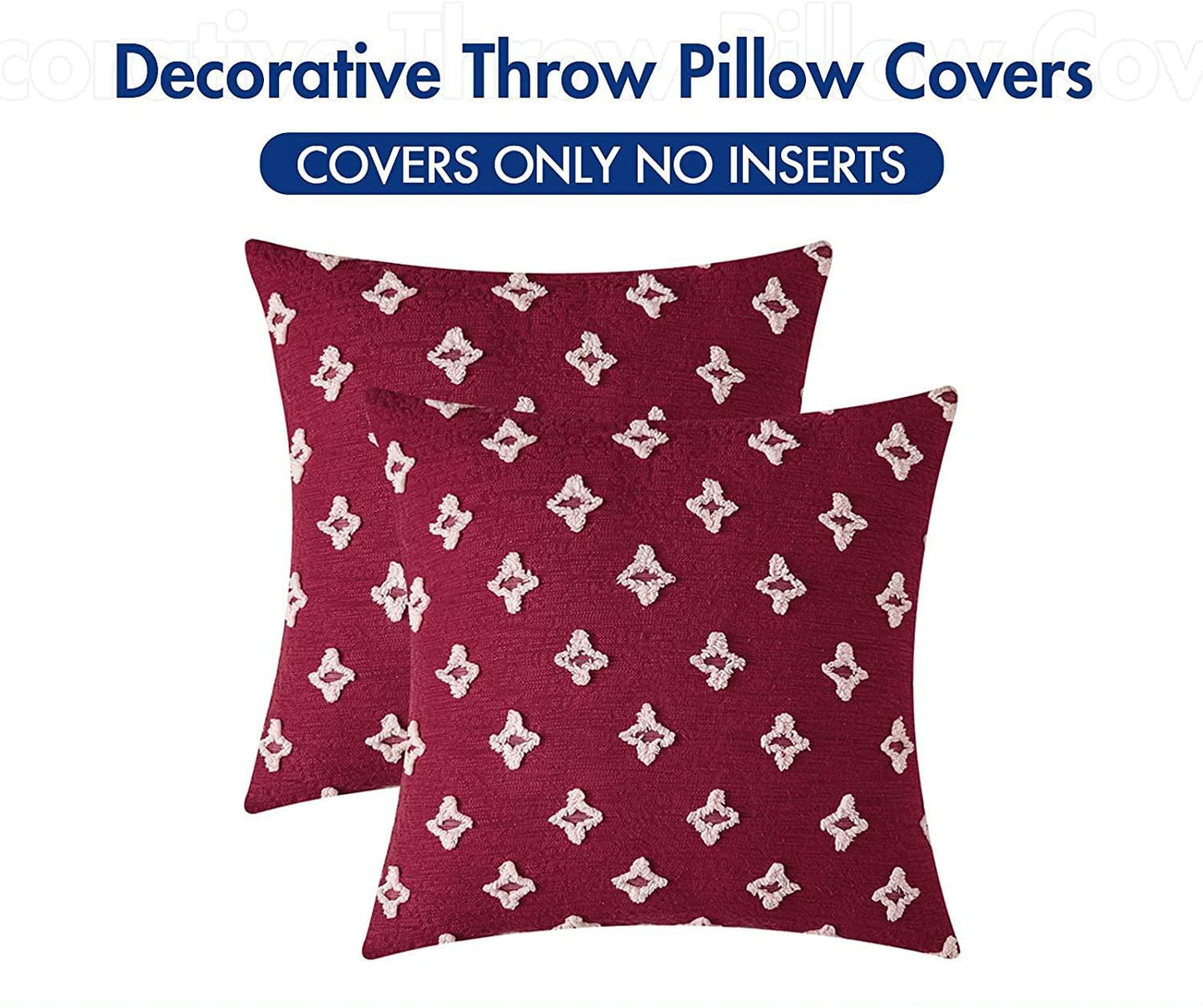 Velvet Throw Pillow Diamond Jacquard Soft Couch Pillows Set of 2 (Inserts + Pillow Covers, Burgundy)