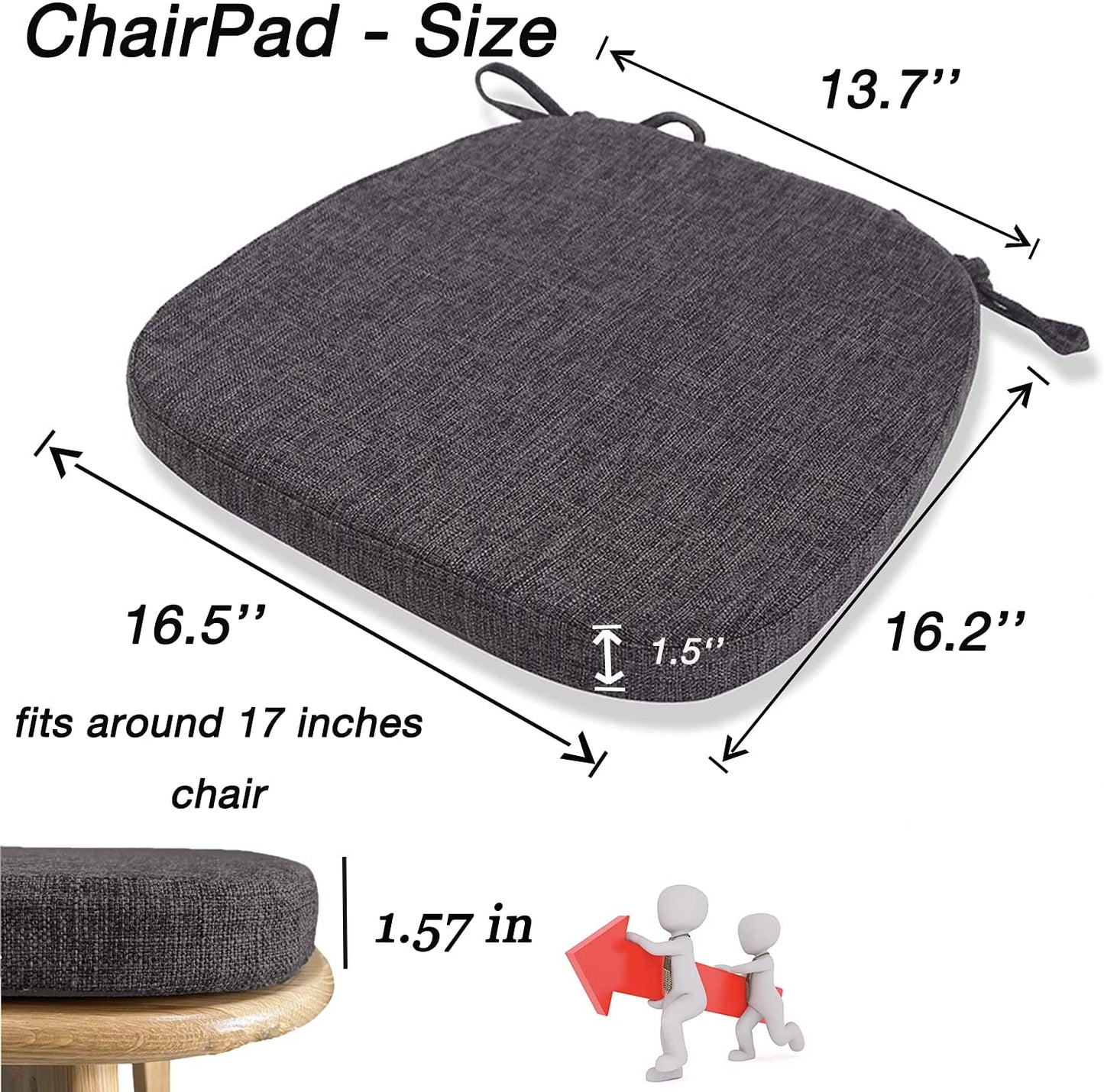 Chair Cushion with Ties for Dining Chairs (1/4/6/8 PCS, Grey)