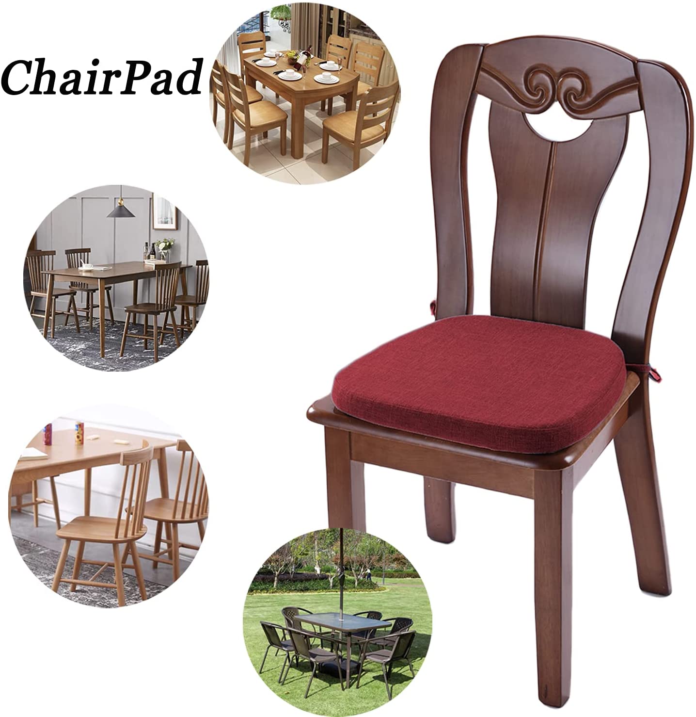 Chair Cushion with Ties for Dining Chairs (1/4/6/8 PCS, Red)