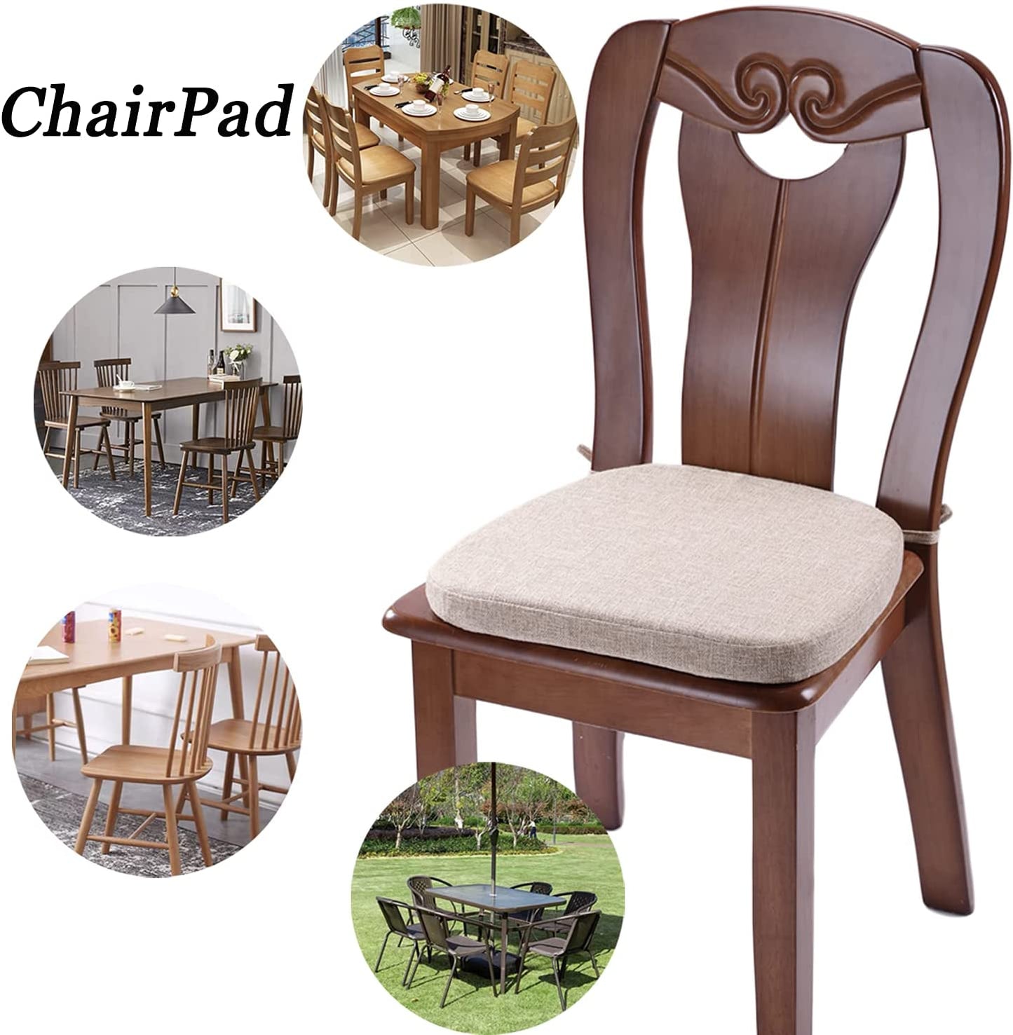 Chair Cushion with Ties for Dining Chairs (1/4/6/8 PCS, Linen)
