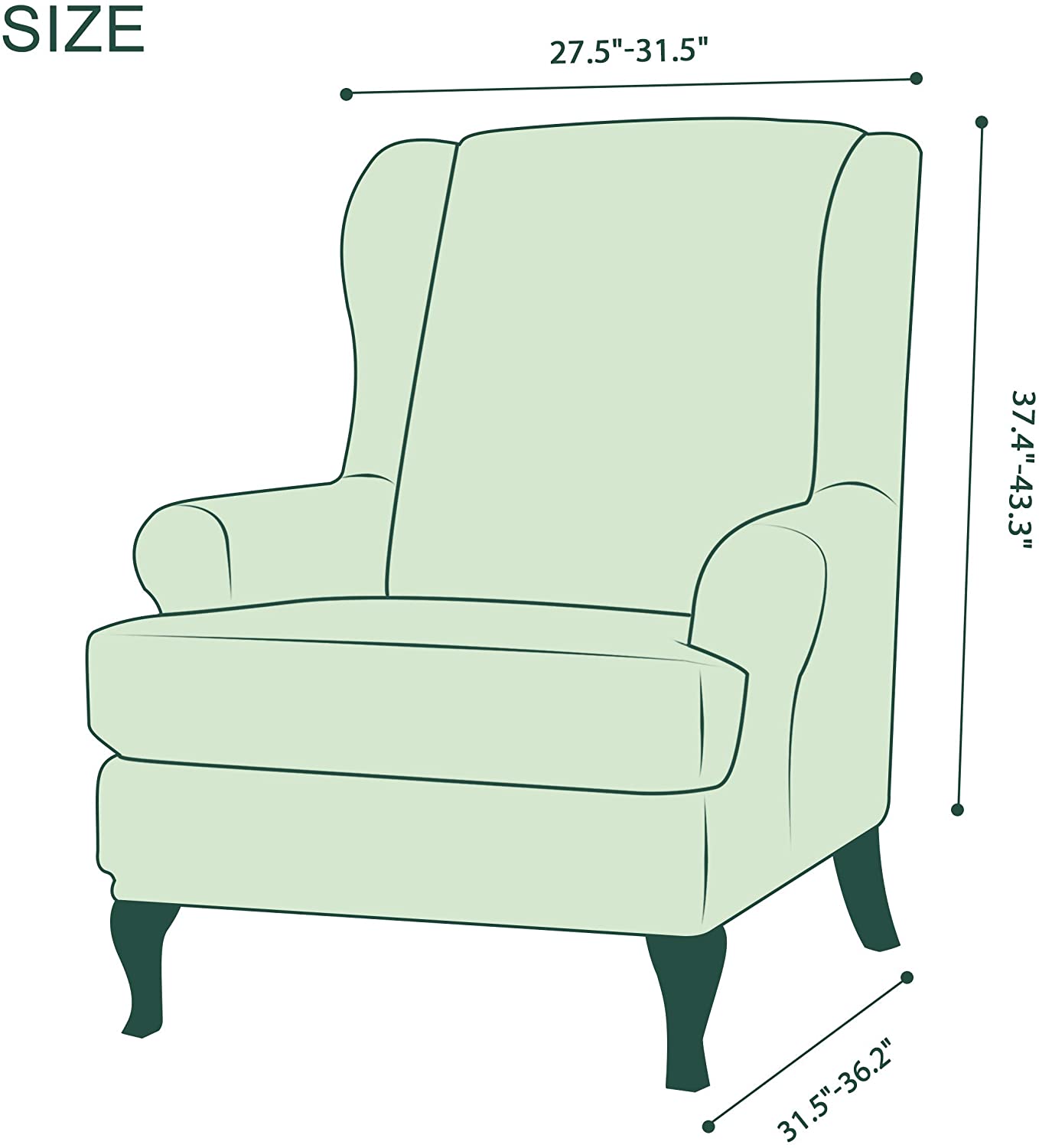 Stretch Wing Chair Sofa Slipcover 2-Piece with Elastic Bottom, Ivory White