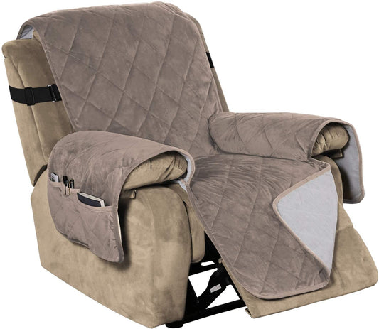 Recliner Covers Velvet Slip Resistant Recliner Sofa Slipcover Seat Couch Furniture Protector with Elastic Straps Recliner Cover - Taupe
