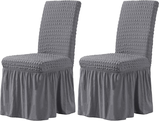 Stretchy Dining Room Chair Covers with Long Skirt, Suitable for families, parties, dirt resistant ,Set of 2/4/6/8 PCS,Grey