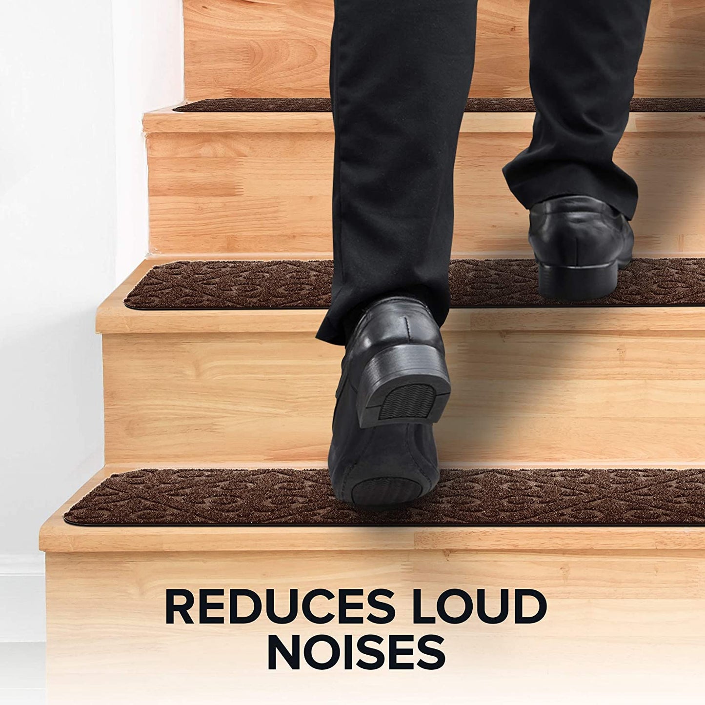 Stair Treads Carpet Non-Slip Indoor Stair Runners for Wooden Steps, Stair Rugs for Kids and Dogs, Set of 15, 8" X 30",Embossing Brown