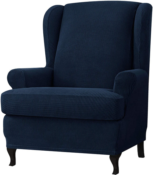 Stretch Wing Chair Sofa Slipcover 2-Piece with Elastic Bottom, Navy
