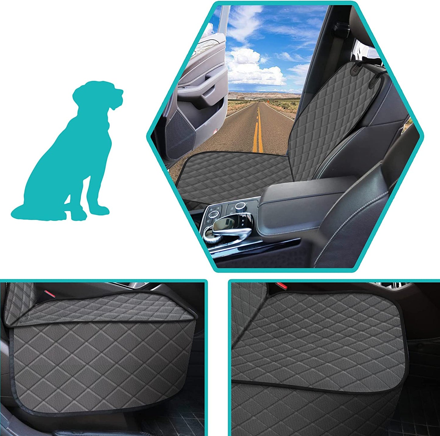 Pet Front Seat Cover, Waterproof Heavy Duty Front Dog Seat Cover with Anchors, Nonslip Net Backing & Scratchproof Dog Car Seat Cover, Black/Grey