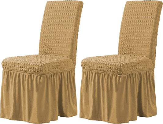 Stretchy Dining Room Chair Covers with Long Skirt, Suitable for families, parties, dirt resistant ,Set of 2/4/6/8 PCS,Yellow